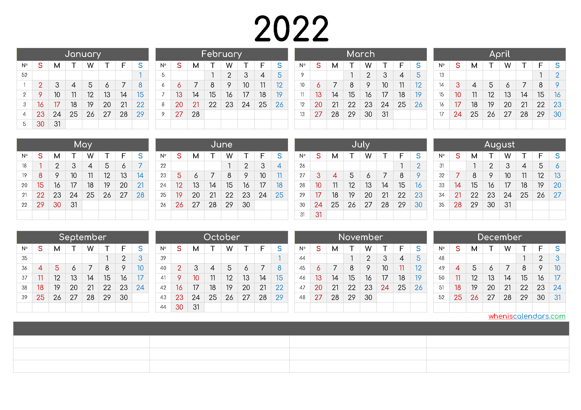 A4 2022 Calendar Printable | Free Letter Templates