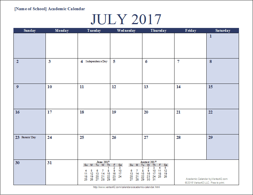 Academic Calendar Templates For 2021-2022
