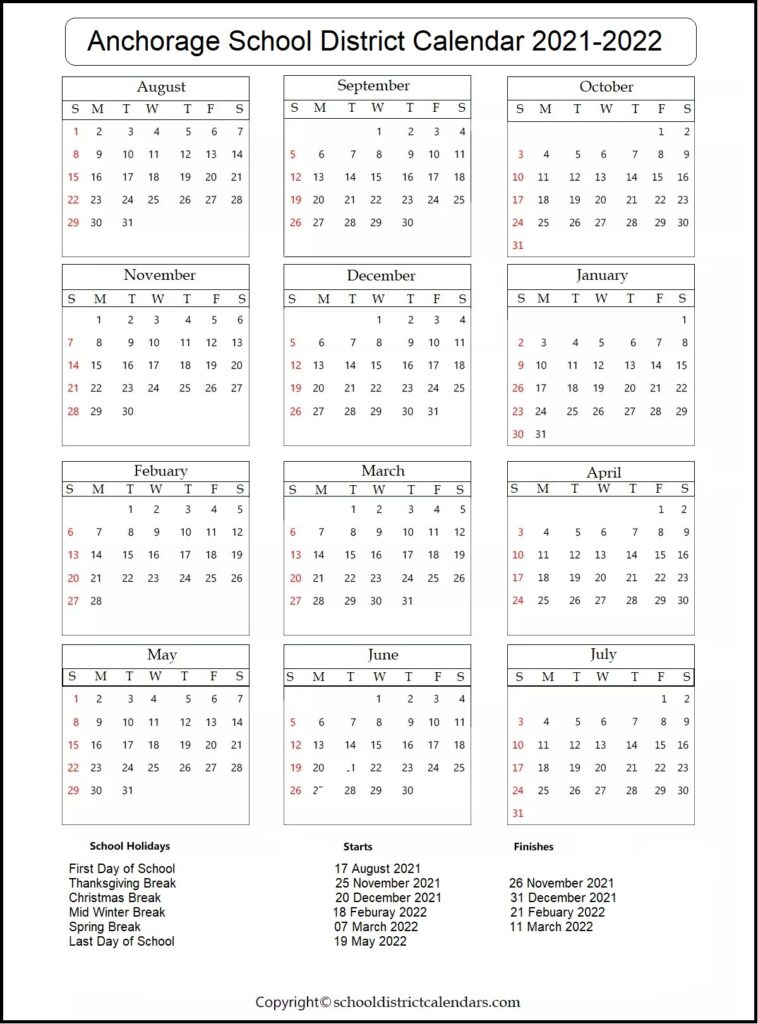 Anchorage School District Calendar 2021-2022 | School