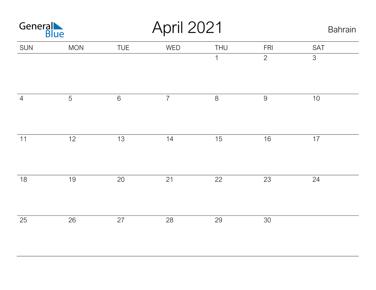 April 2021 Calendar - Bahrain