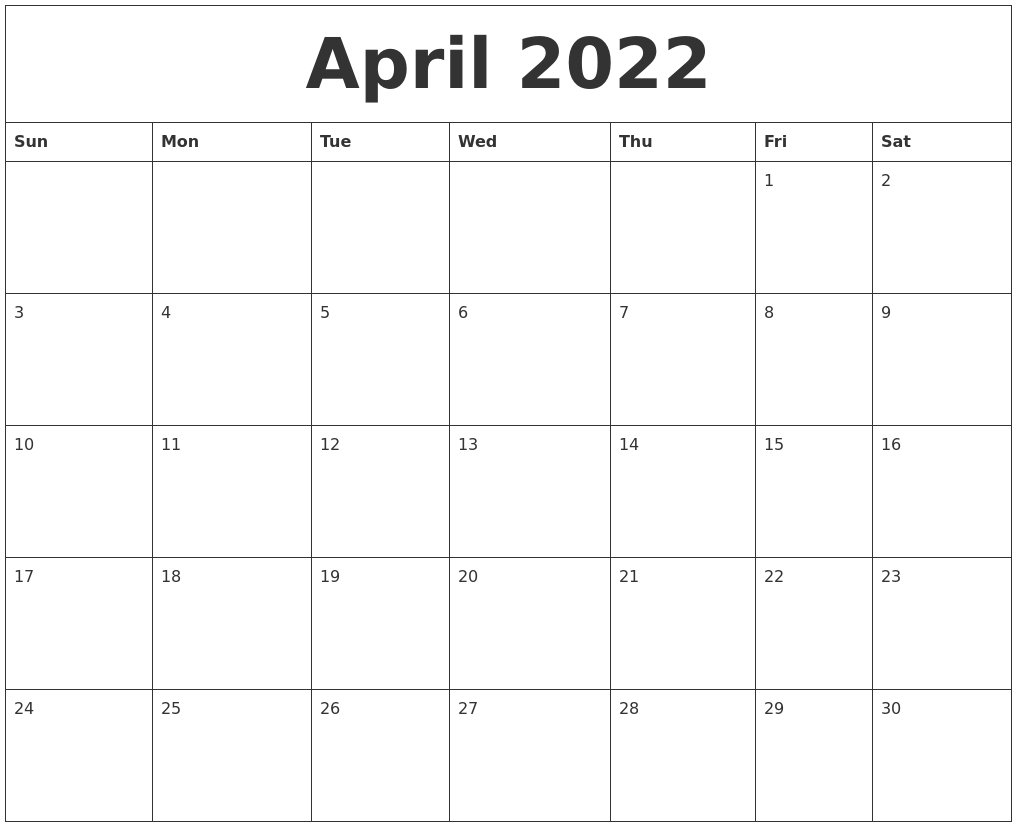 April 2022 Calendar Pages