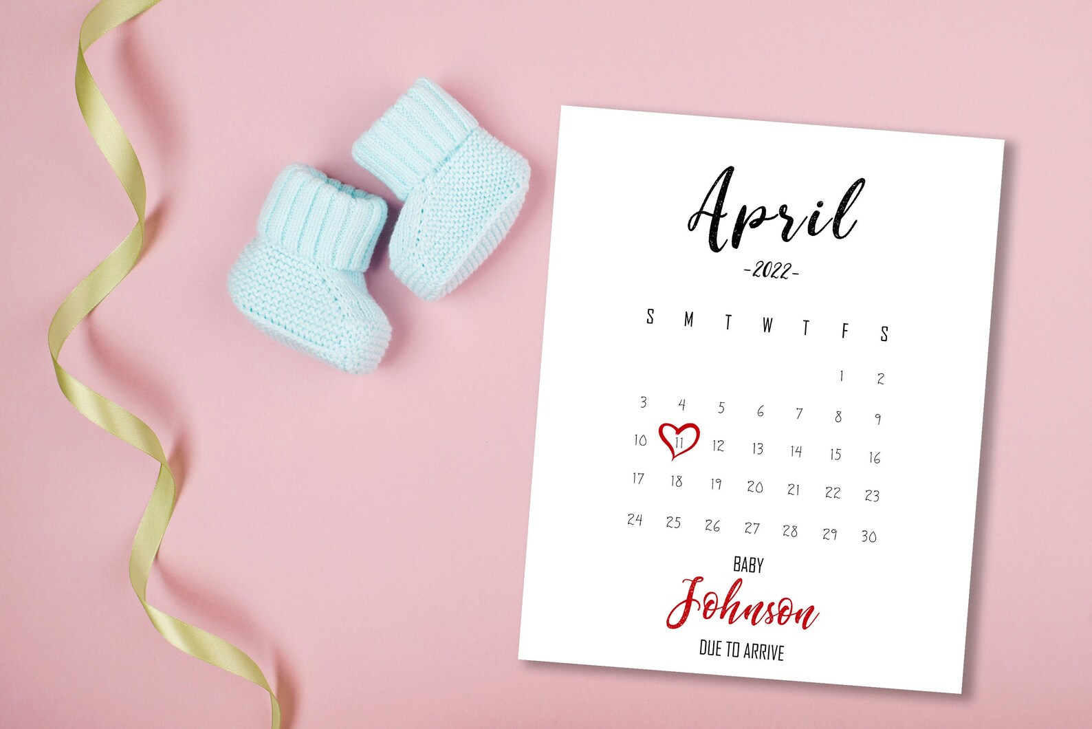 April 2022 Custom Pregnancy Announcement Calendar Social