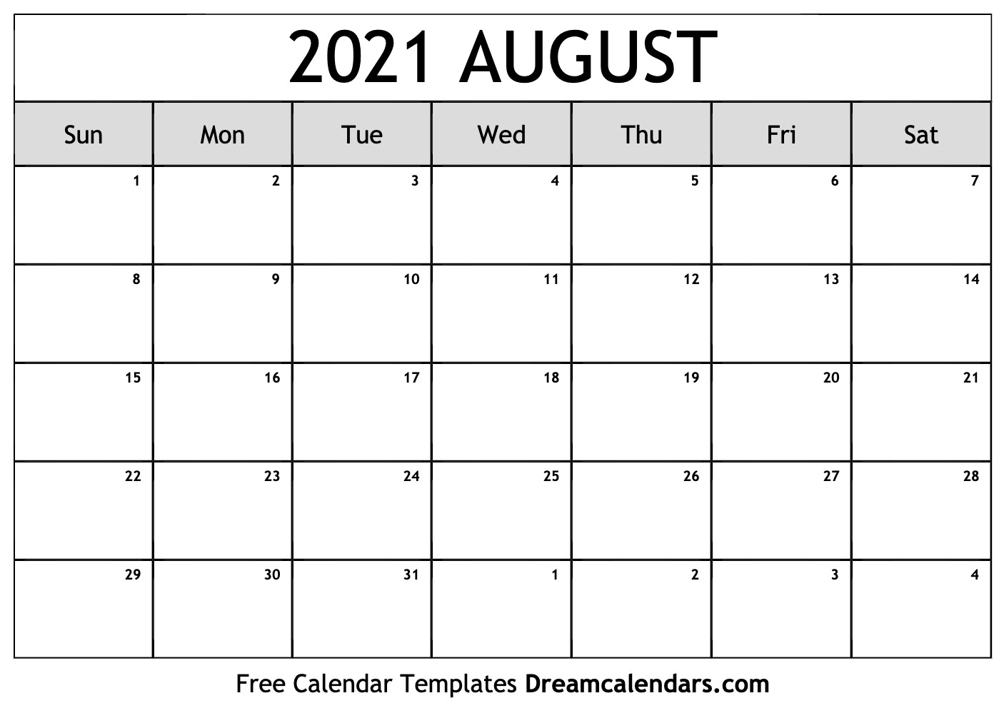 August 2021 Calendar | Free Blank Printable Templates