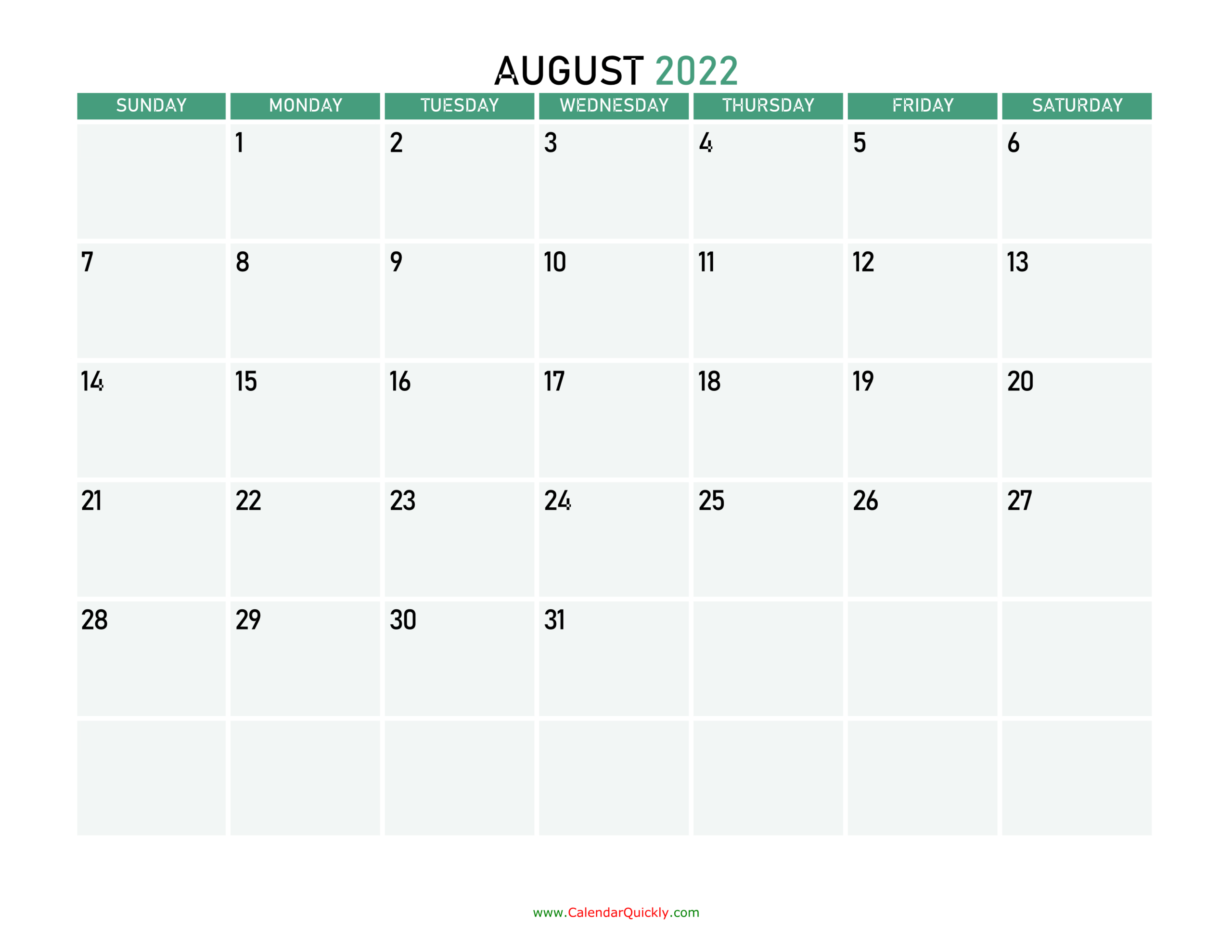 Free August 2022 Calendar