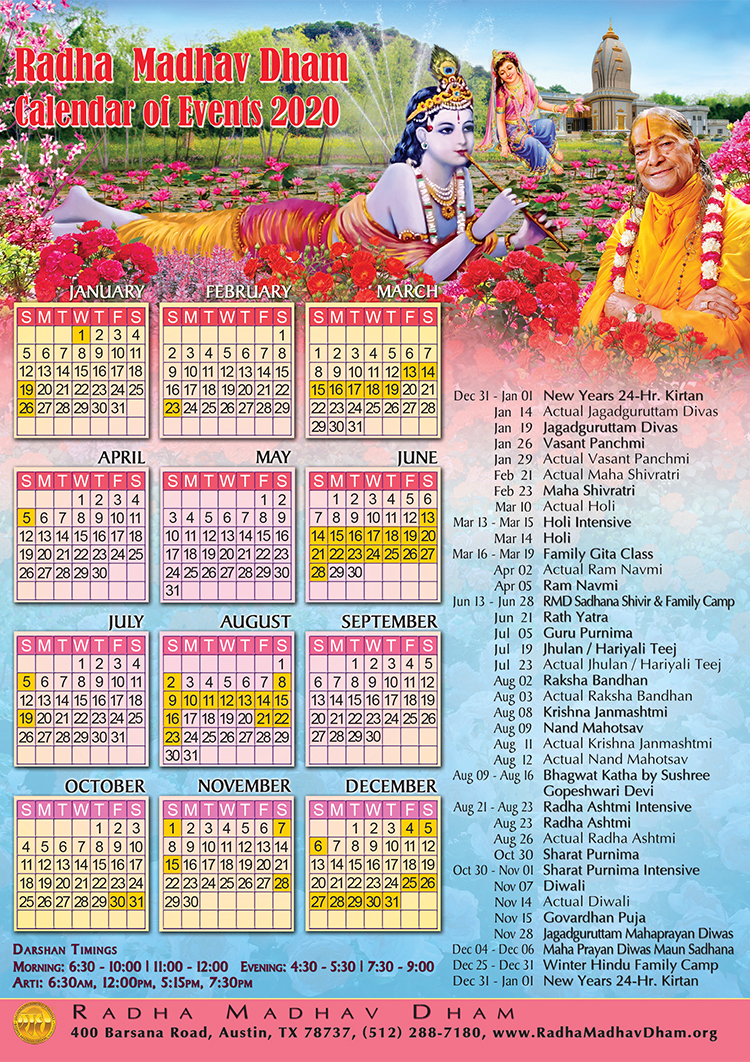 Austin Hindu Temple Calendar 2021 | Printable March