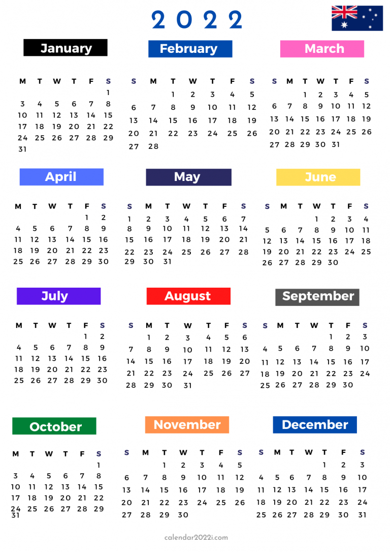 Australia 2022 Calendar Printable - Calendar 2022