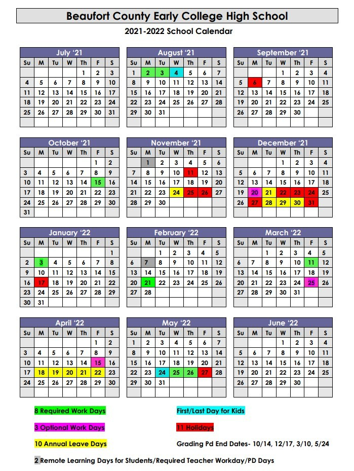 Bcs School Calendars | Beaufort County Schools