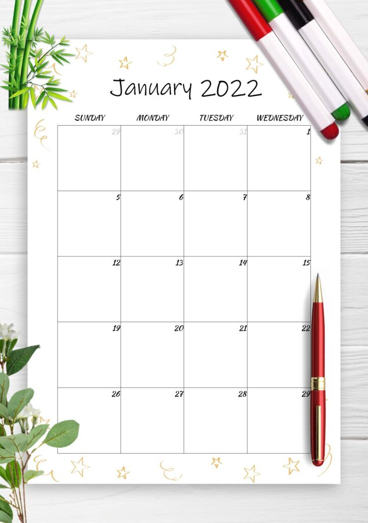 Blank Printable Calendar January 2022 With Holidays Template