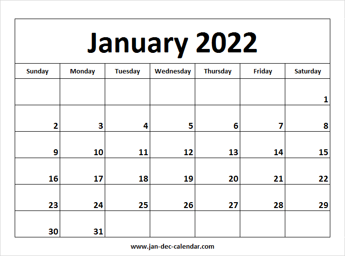 Blank Printable January Calendar 2022 Template Free