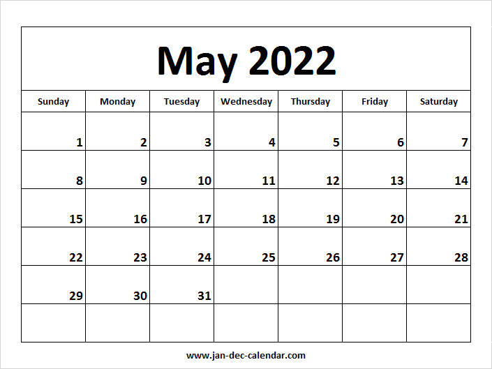 Blank Printable May Calendar 2022 Template Free