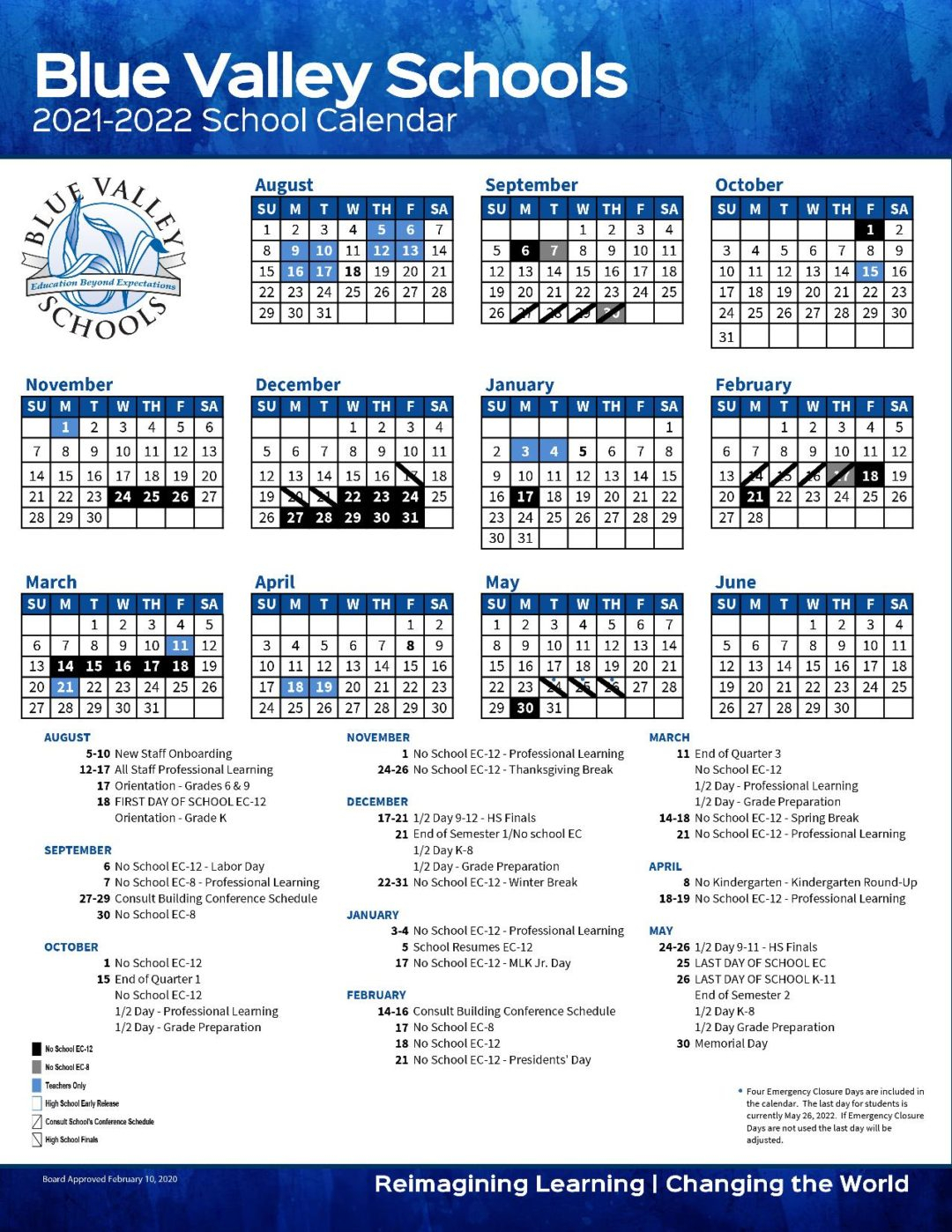 Blue Valley School District Calendar 2021-2022 &amp; Holidays