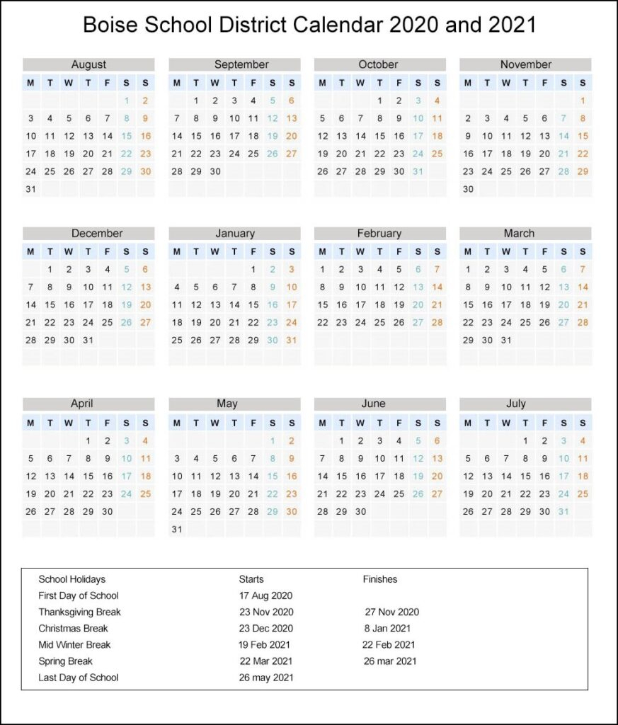 Boise School District Calendar Holidays 2021-2022 | Important Update - School District Calendar
