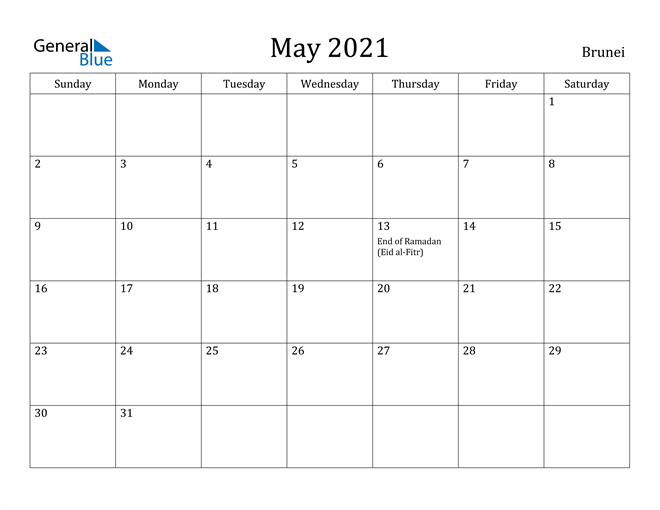 Brunei May 2021 Calendar With Holidays