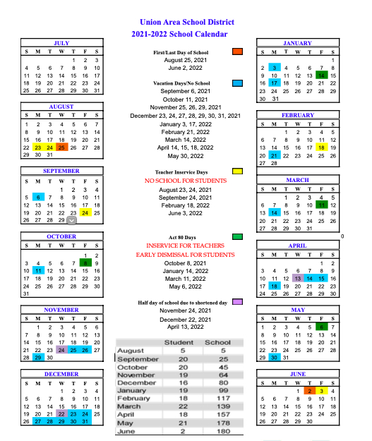 Calendar 2021 - 2022 - Union Area School District