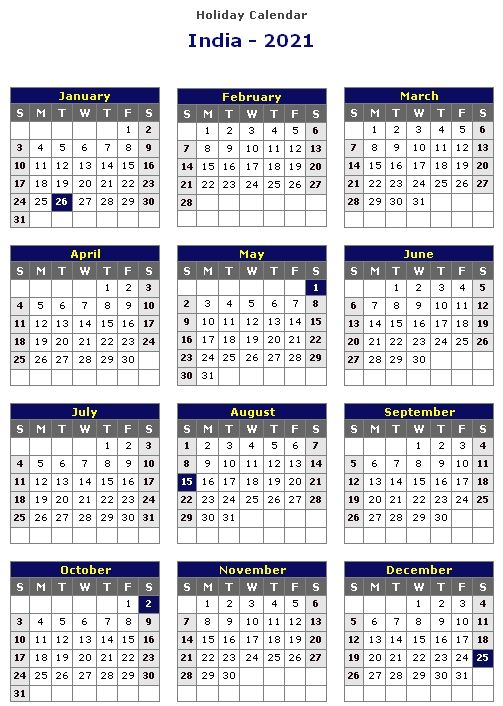 Calendar 2021 India Pdf | 2021 Calendar