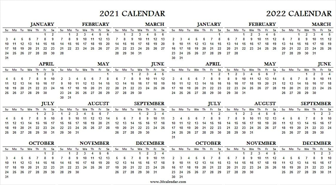 Calendar 2021 Through 2024 - Free 2021 Calendar, Landscape
