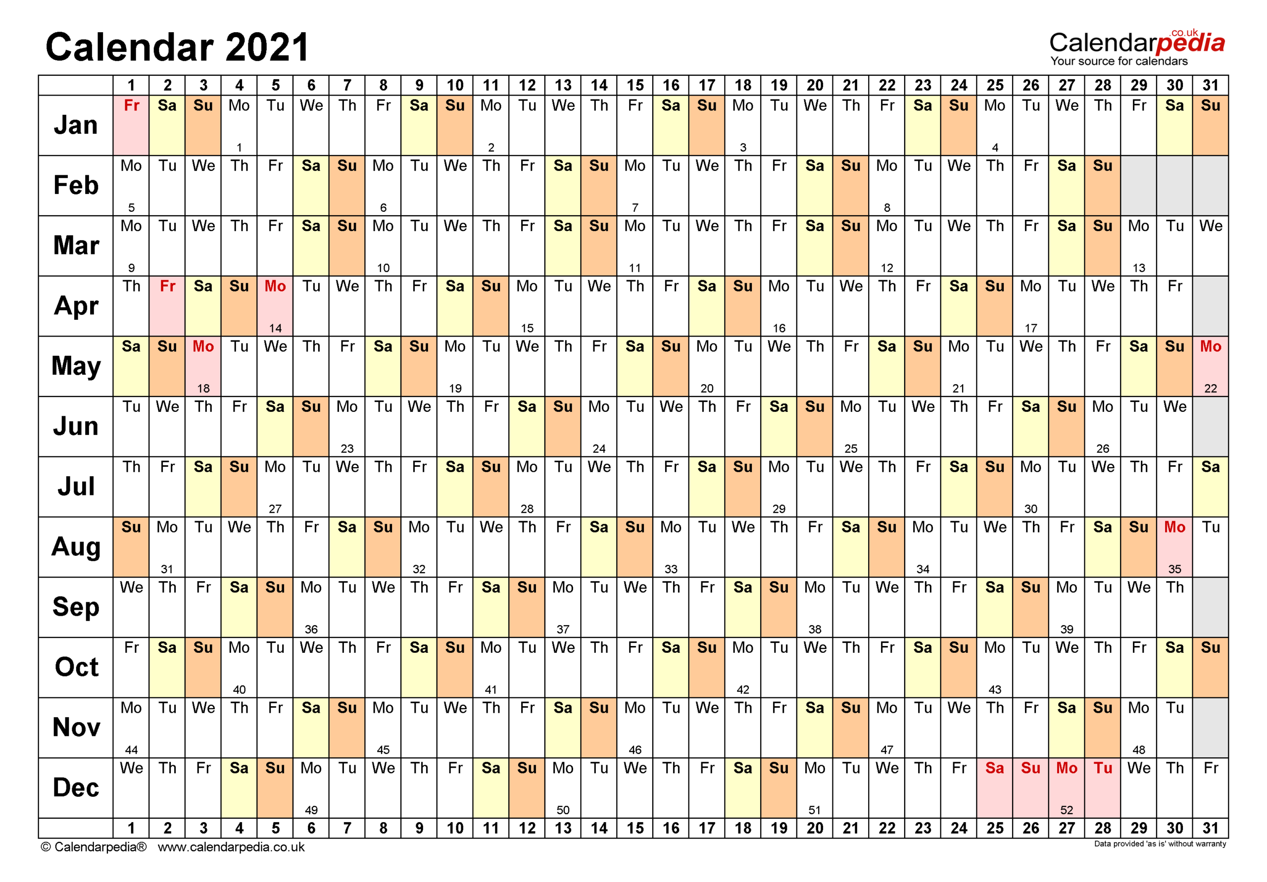 Calendar 2021 (Uk) - Free Printable Microsoft Excel Templates
