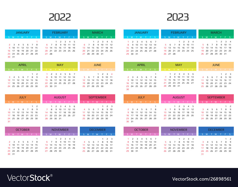 Calendar 2022 And 2023 Template 12 Months Vector Image