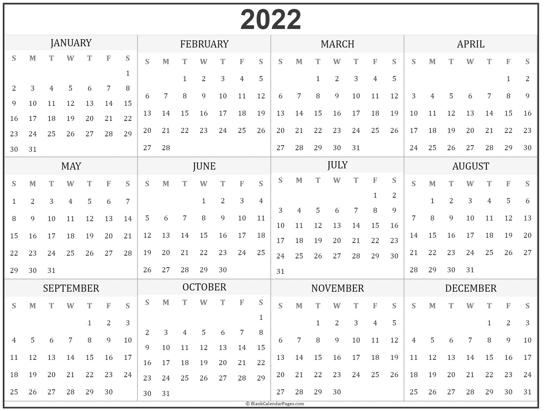 Calendar 2022 Template Printable | Free Letter Templates