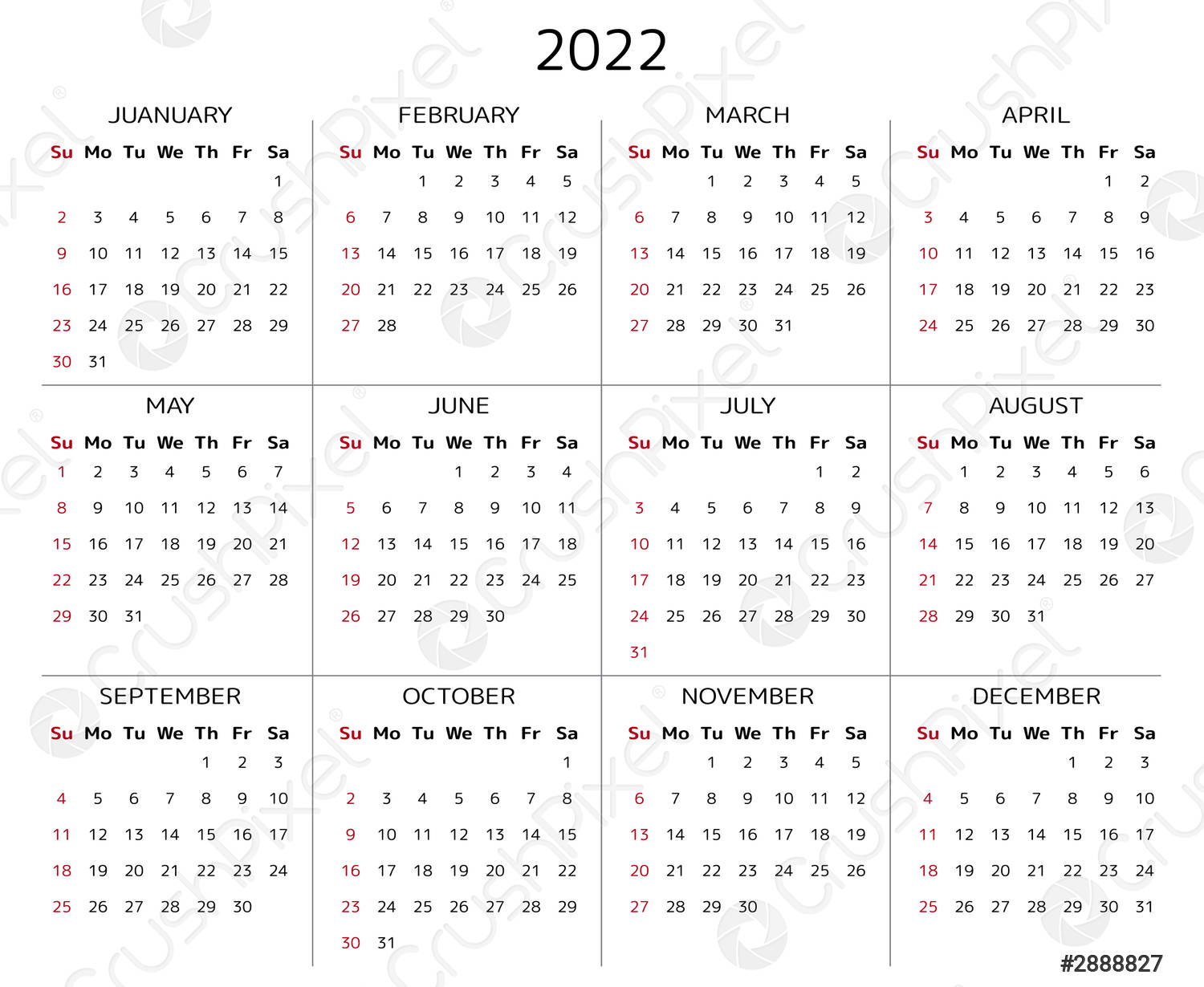 Calendar 2022 Year - Stock Vector | Crushpixel