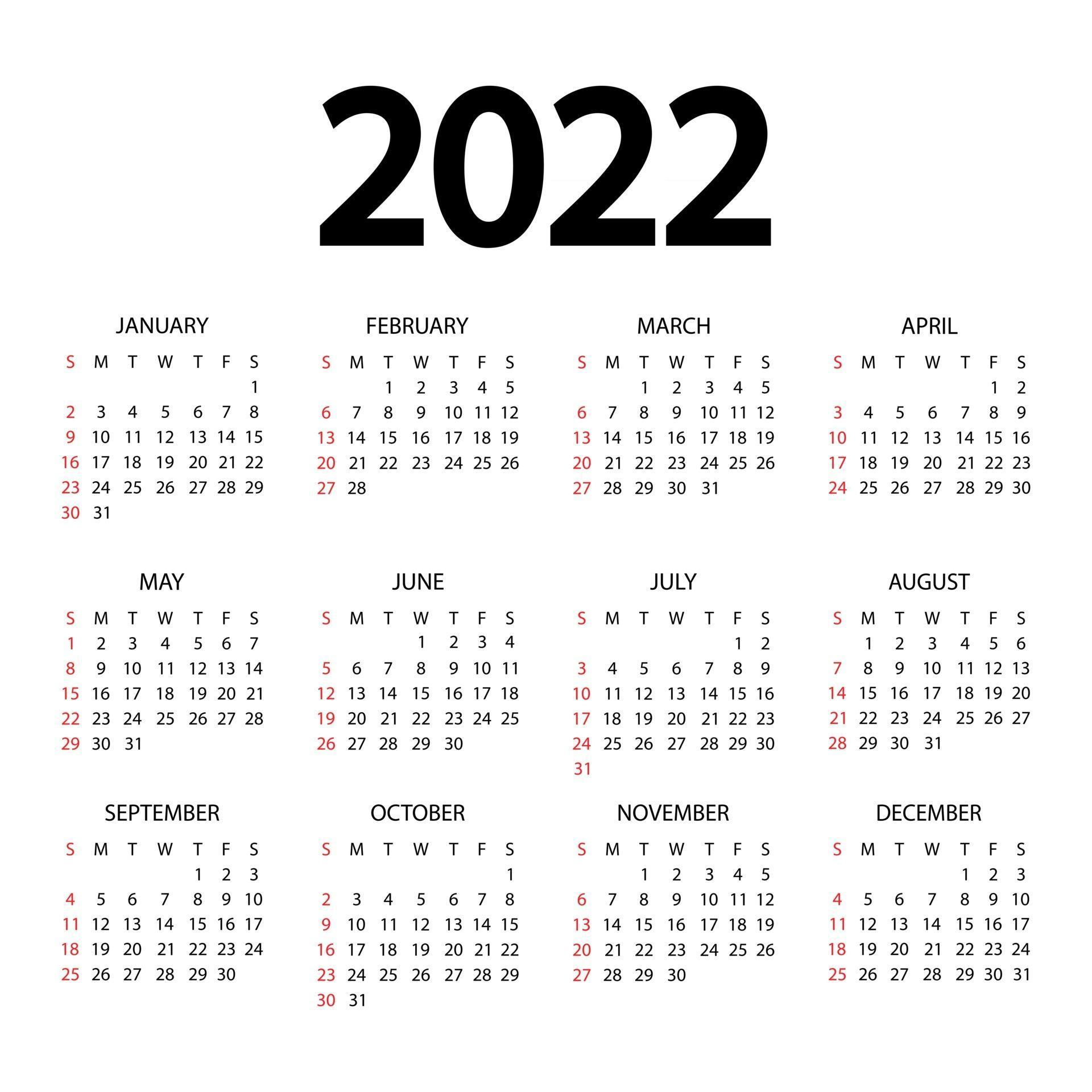 Calendar 2022 Year. The Week Starts On Sunday. Annual