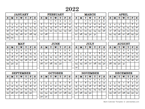 Calendar 2022 Yearly Printable | Free Letter Templates