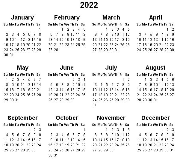 Calendar 2022 Yearly Printable | Free Letter Templates