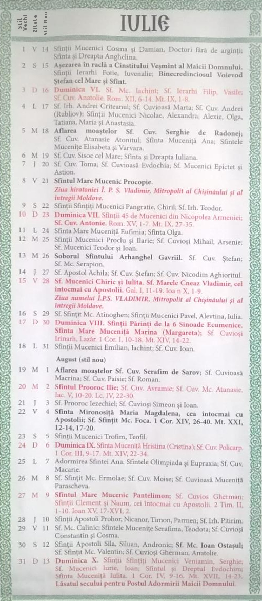 Calendar Crestin Ortodox 2021-2022 Stil Vechi Republica