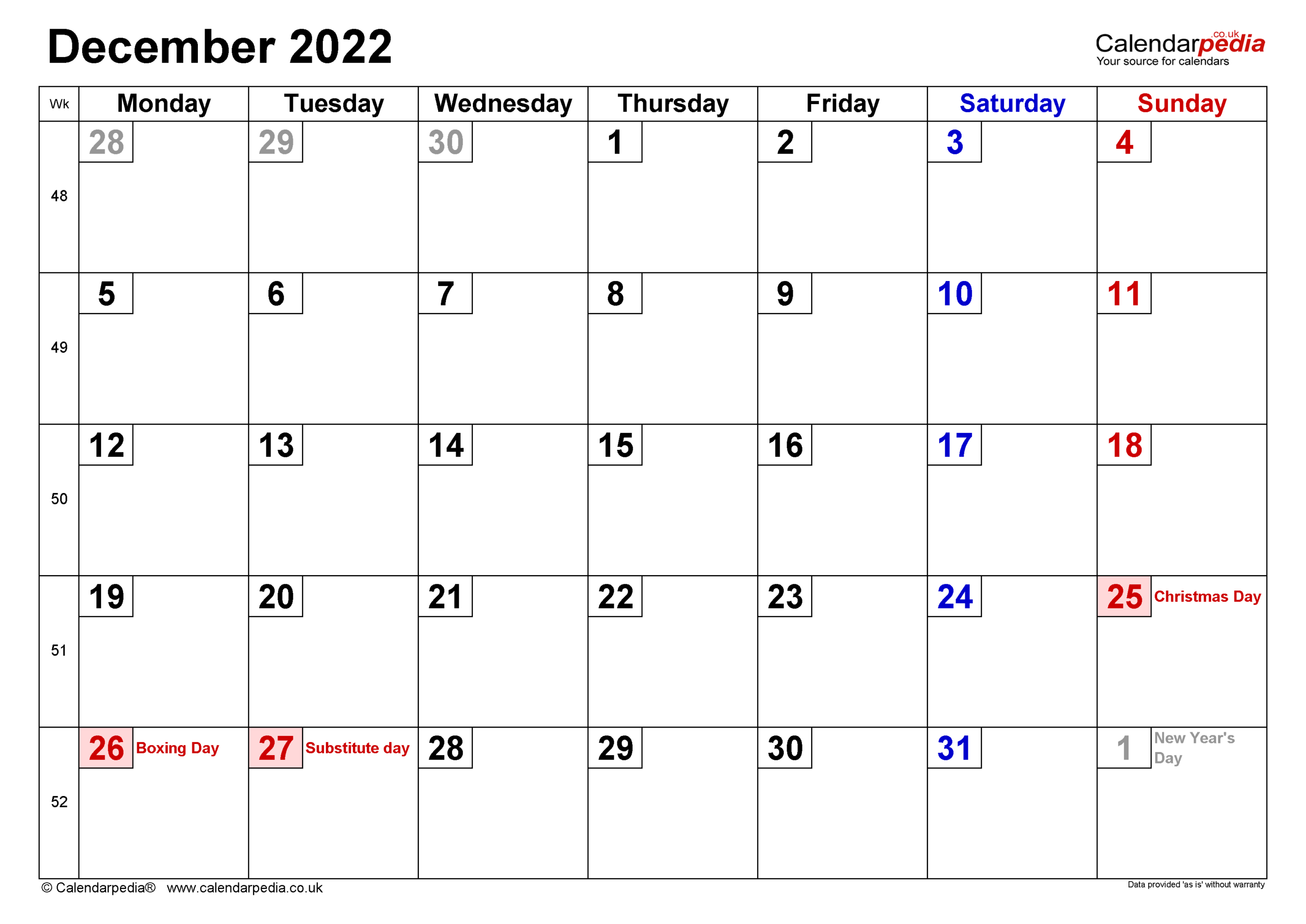 Calendar December 2022 Uk With Excel, Word And Pdf Templates