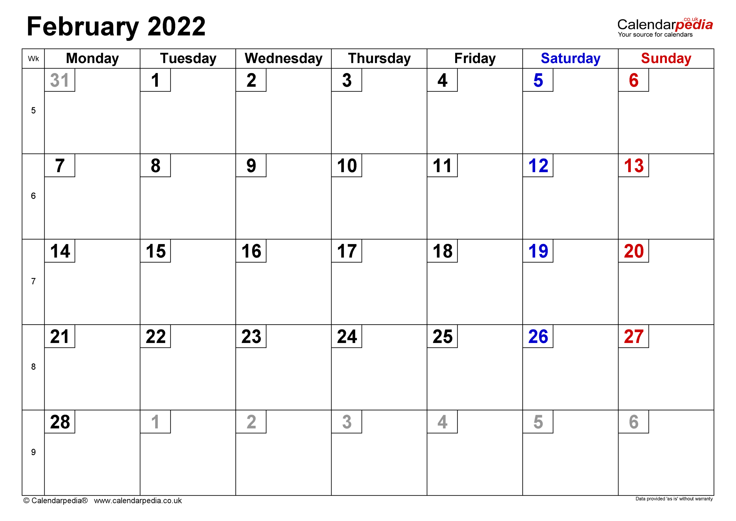 Calendar February 2022 Uk With Excel, Word And Pdf Templates