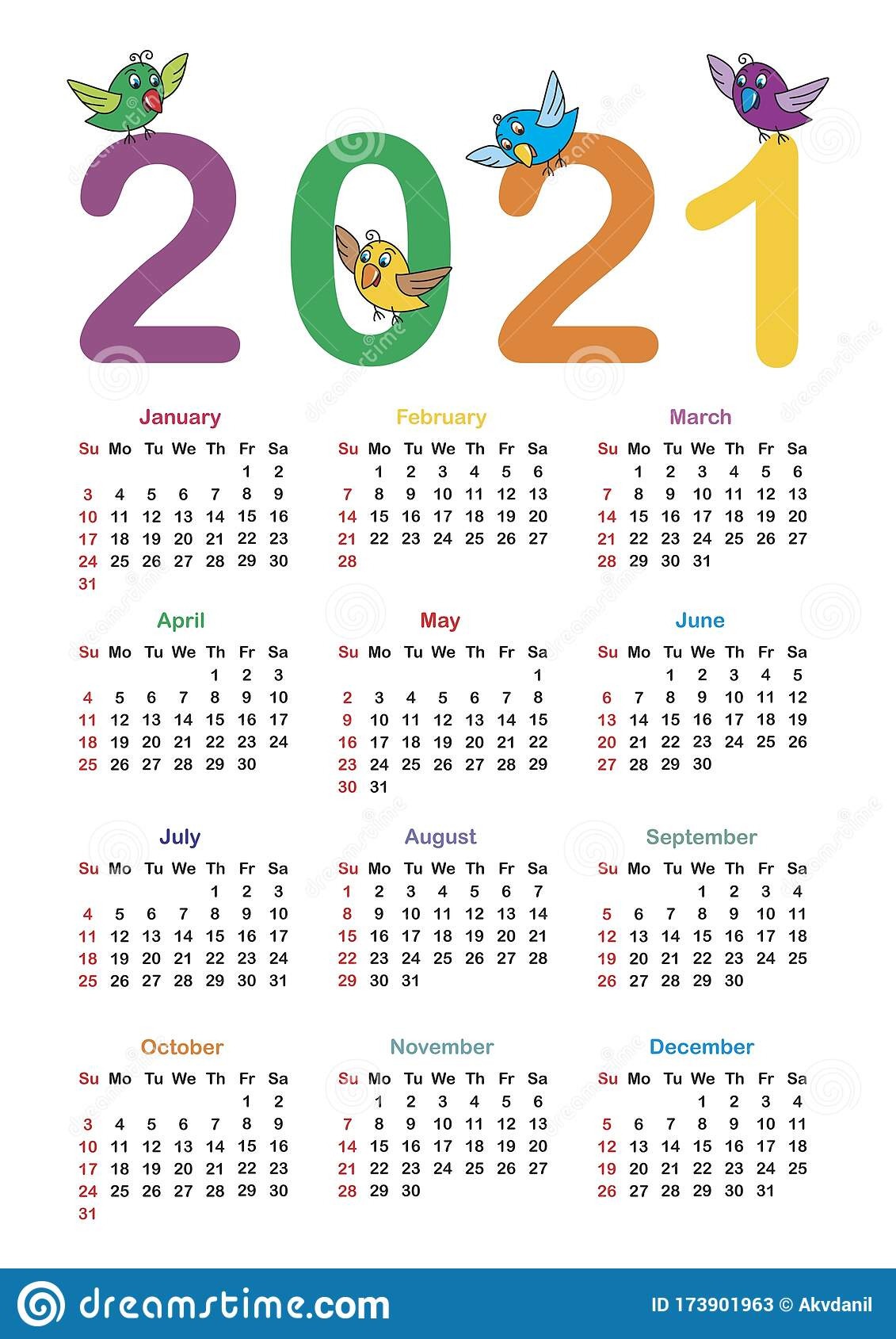 Calendar For 2021 Stock Vector. Illustration Of Hashtag
