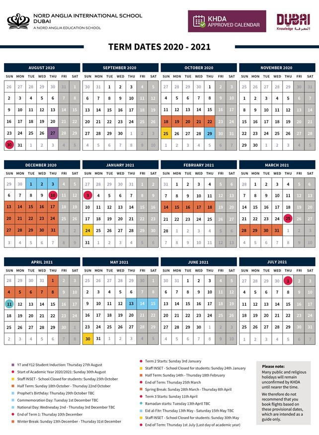 Calendar For 2021 With Holidays And Ramadan / Nord Anglia