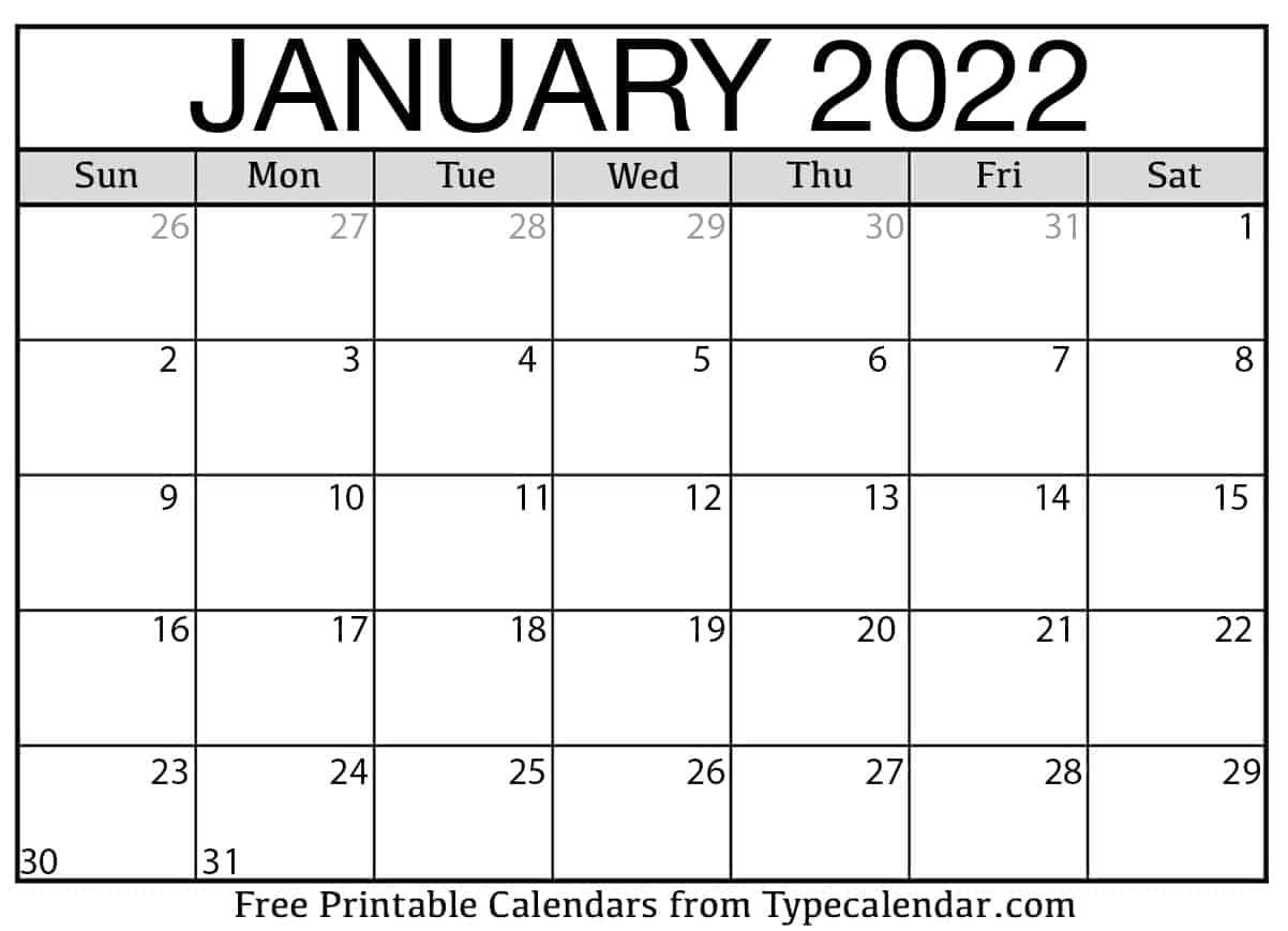 Calendar For 2022 January