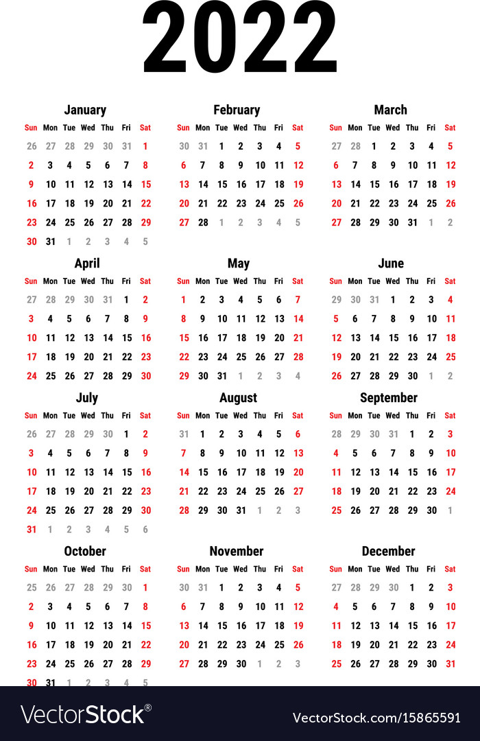 Calendar For 2022 Royalty Free Vector Image - Vectorstock