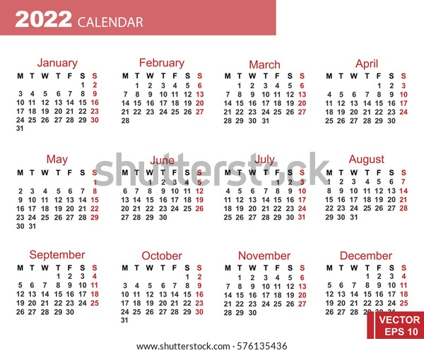 Calendar New Year 2022 Date Your Stock Vector (Royalty