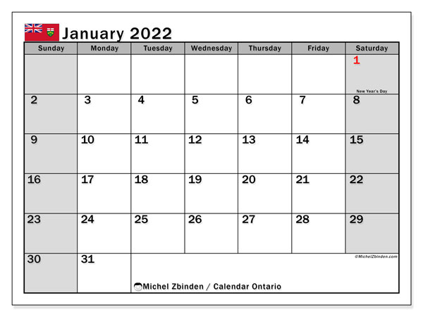 Calendar &quot;Ontario&quot; - Printing January 2022 - Michel Zbinden En