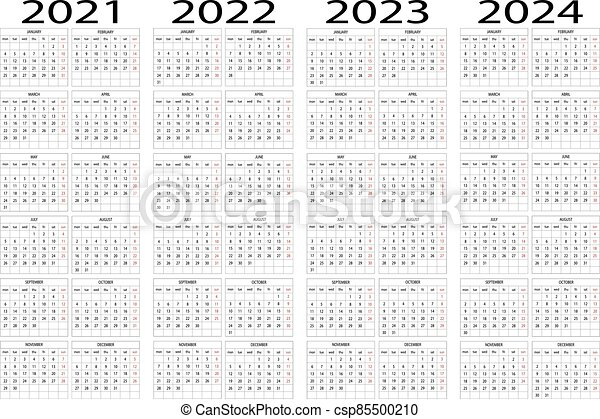 Calendar Year 2021 2022 2023 2024 Vector. | Canstock