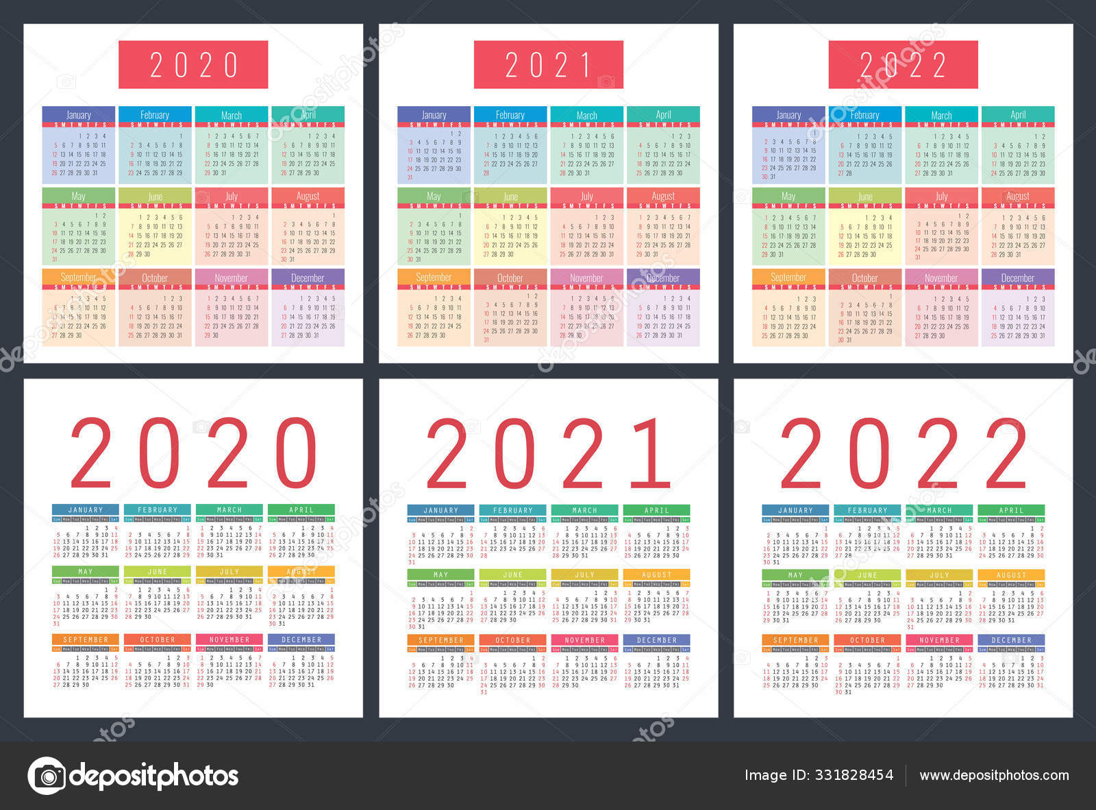 Calendário 2020 2021 2022 Anos Calandra Vetorial Bolso