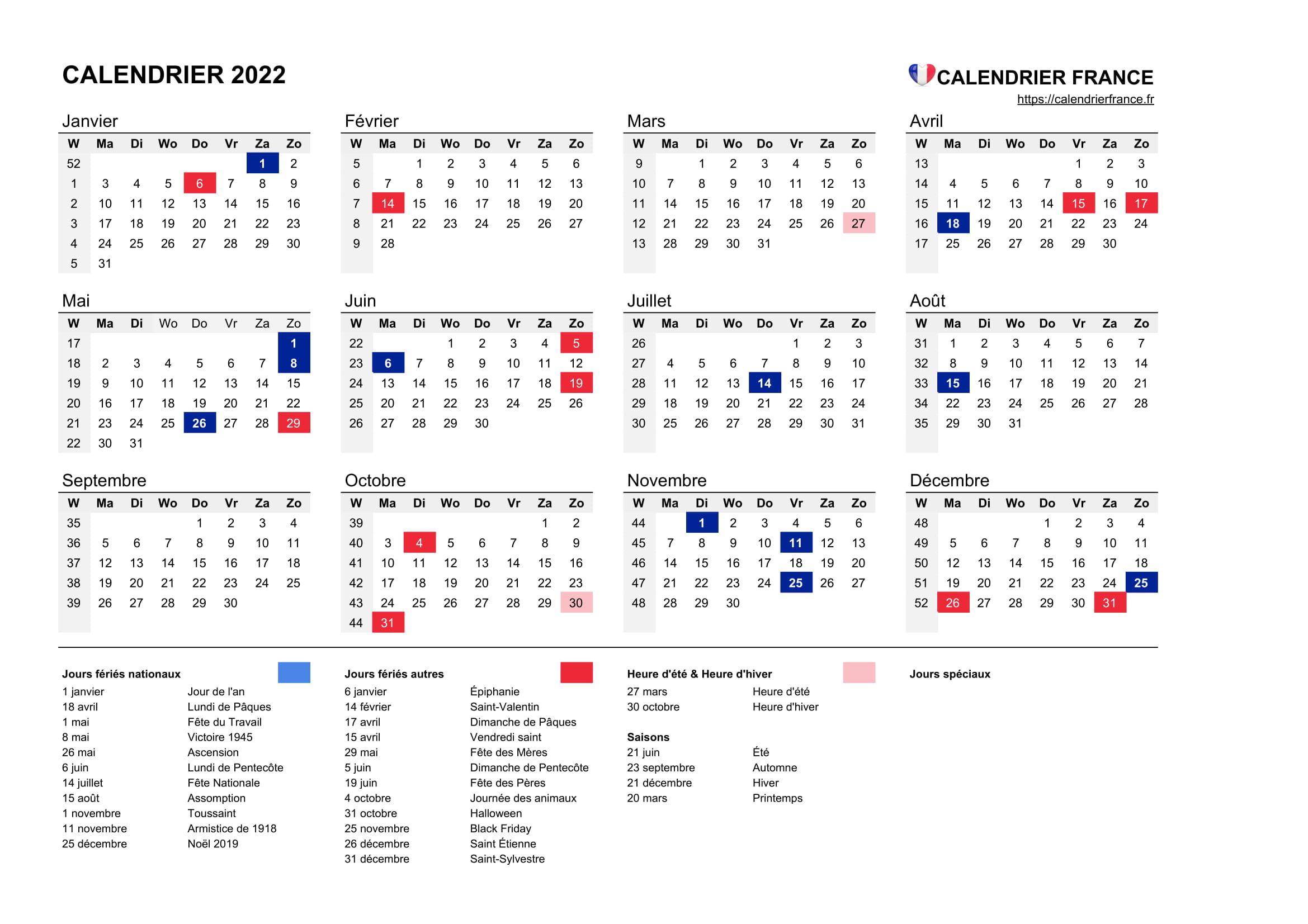 Calendrier 2022 • Calendrier France