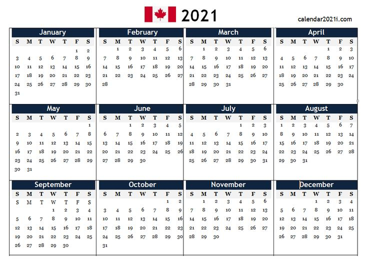 Canada 2021 Pdf Calendar | Holiday Calendar Printable