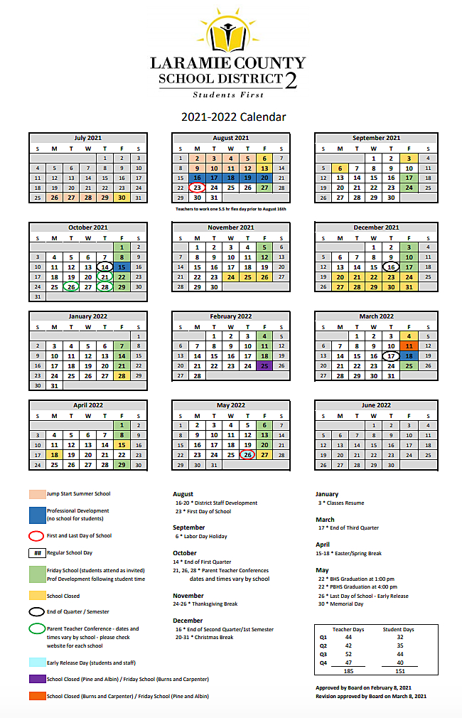 Cheyenne And Laramie County School Calendars For 2021-2022