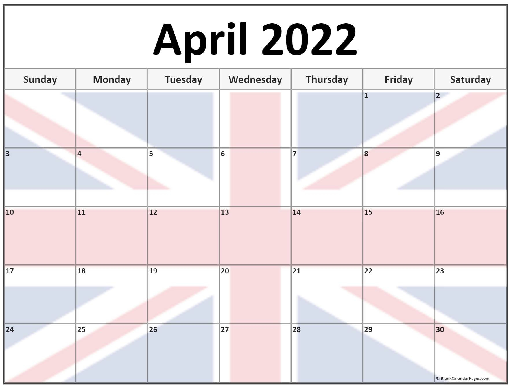 Collection Of April 2022 Photo Calendars With Image Filters.