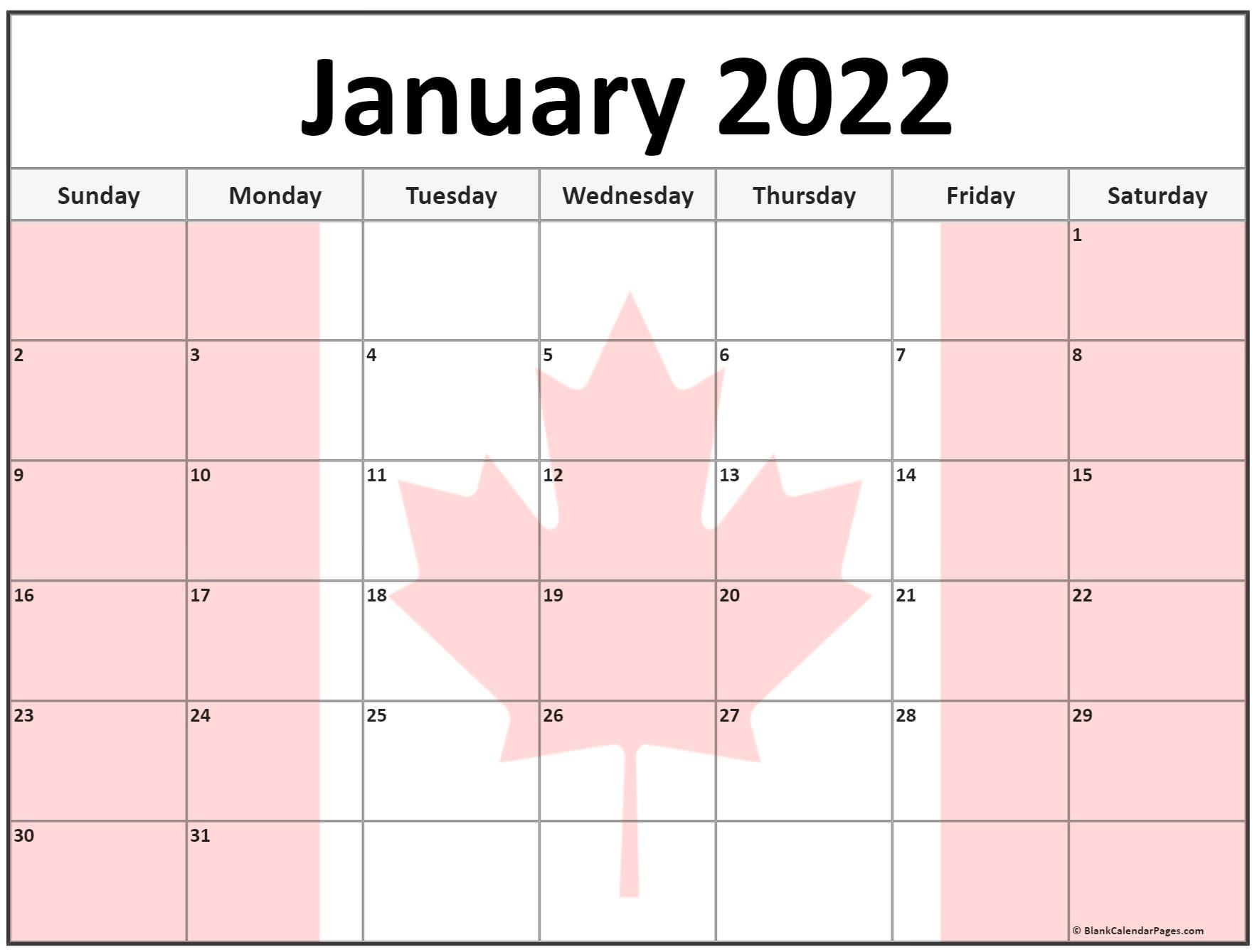 Collection Of January 2022 Photo Calendars With Image Filters.