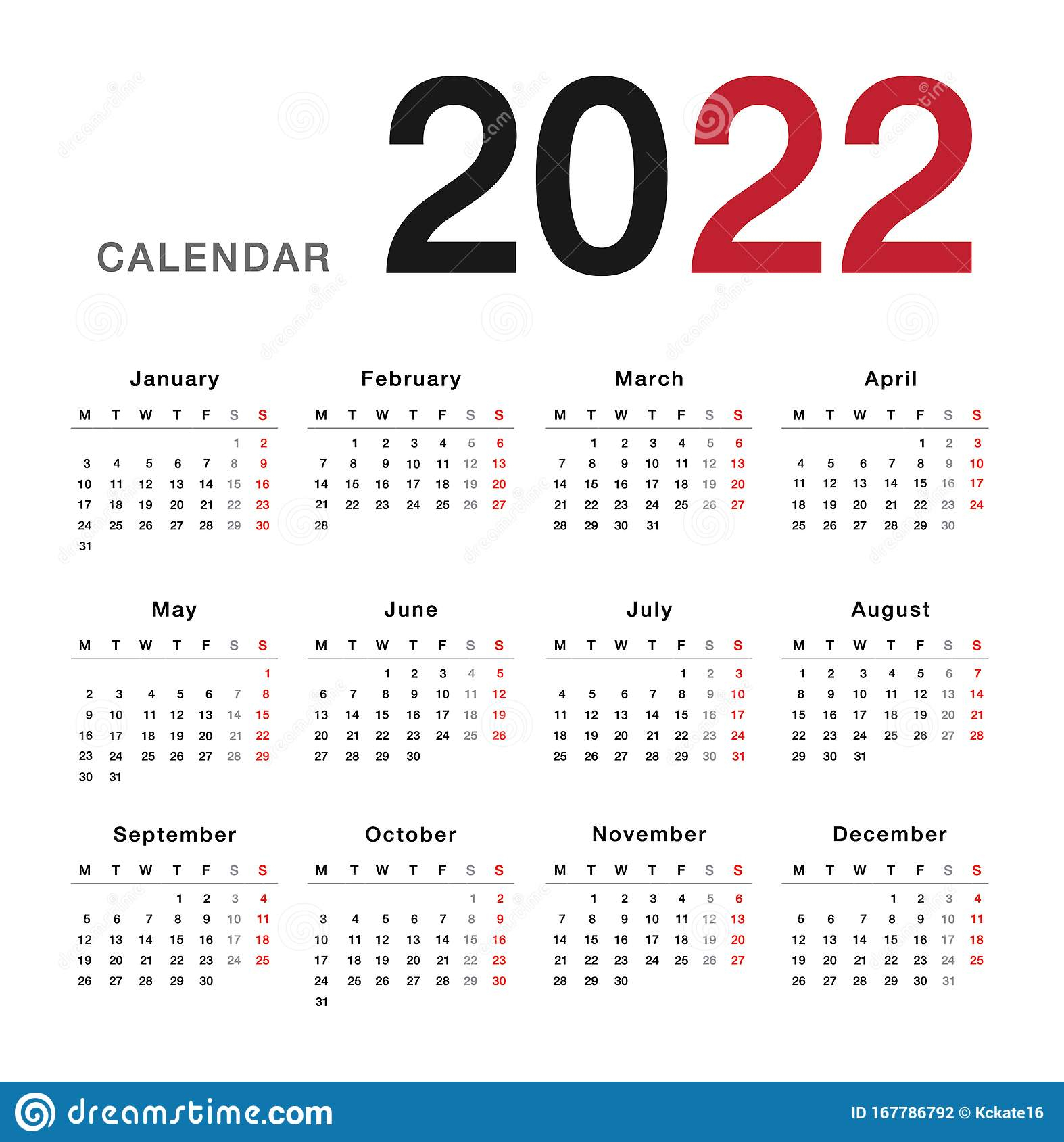 Colorful Year 2022 Calendar Horizontal Vector Design