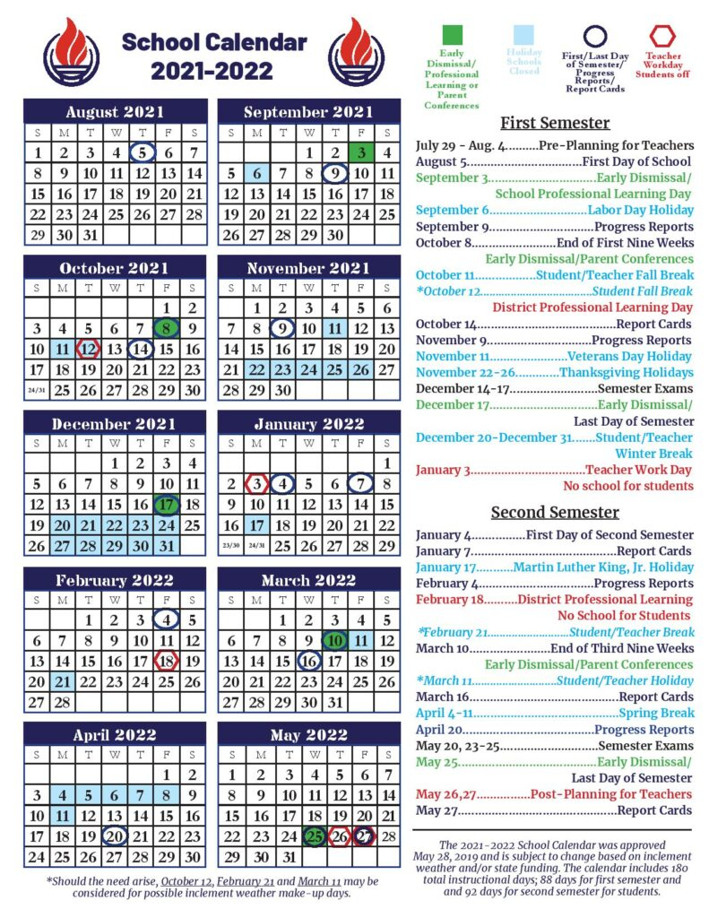 Columbia County Schools Calendar Holidays 2021-2022