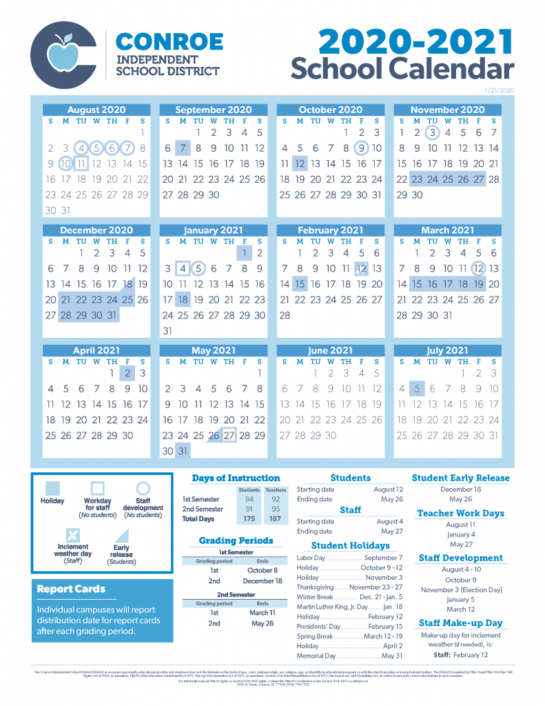 Conroe Isd Calendar 2021 2022 | Calendar Page