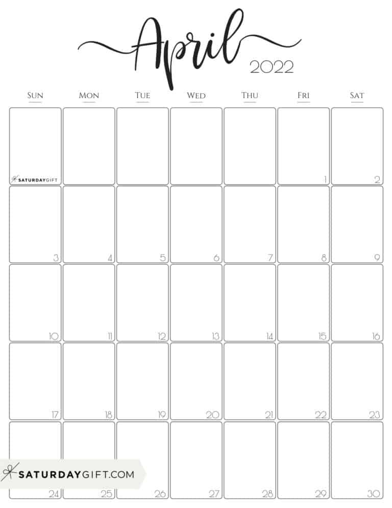 Cute (&amp; Free!) Printable April 2022 Calendar | Saturdaygift