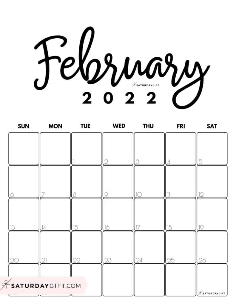 Cute (&amp; Free!) Printable February 2022 Calendar | Saturdaygift