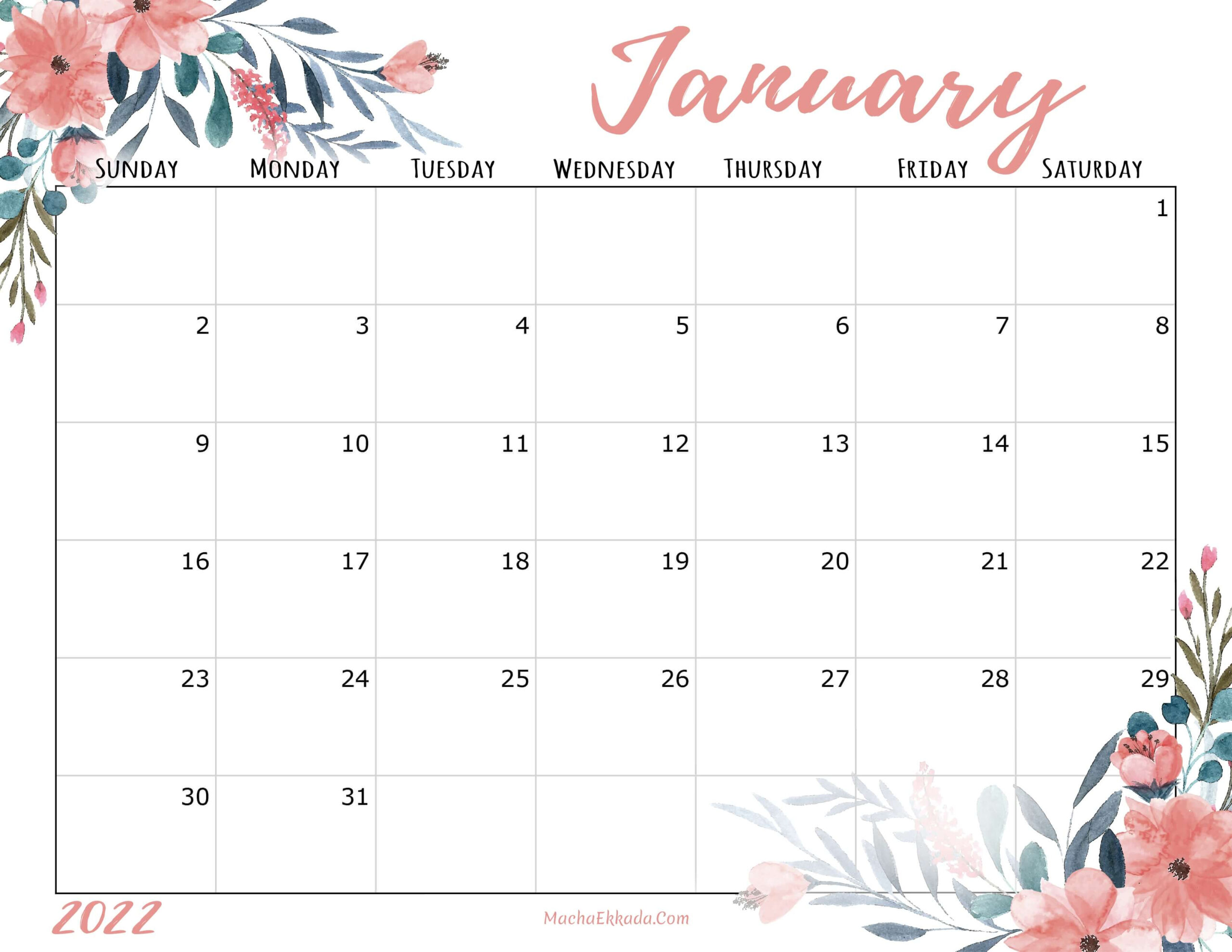 Cute January 2022 Calendar Desk &amp; Wall - Time Management