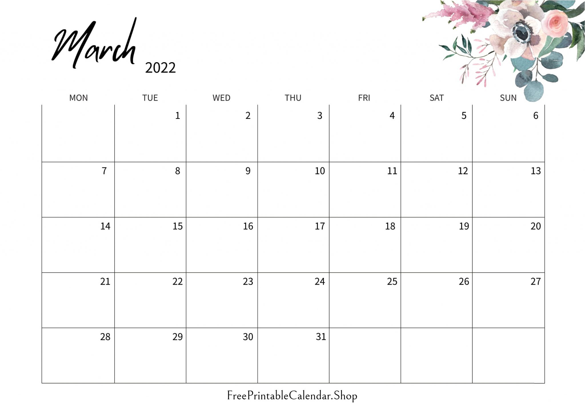 Free Printable Calendar 2022 Cute